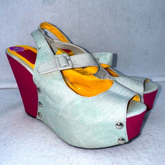 Women’s FRH Platform Slingback Wedges size 8.5 Burgundy and Grey 5” Heel - Picture 1 of 9
